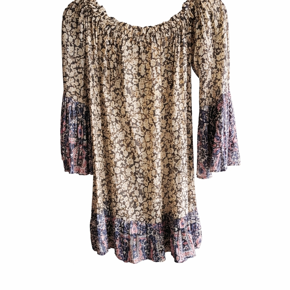 J Gee Boho Off The Shoulder Blouse Bell Sleeve Floral Paisly Phesant Sz.S Chic - Picture 4 of 12